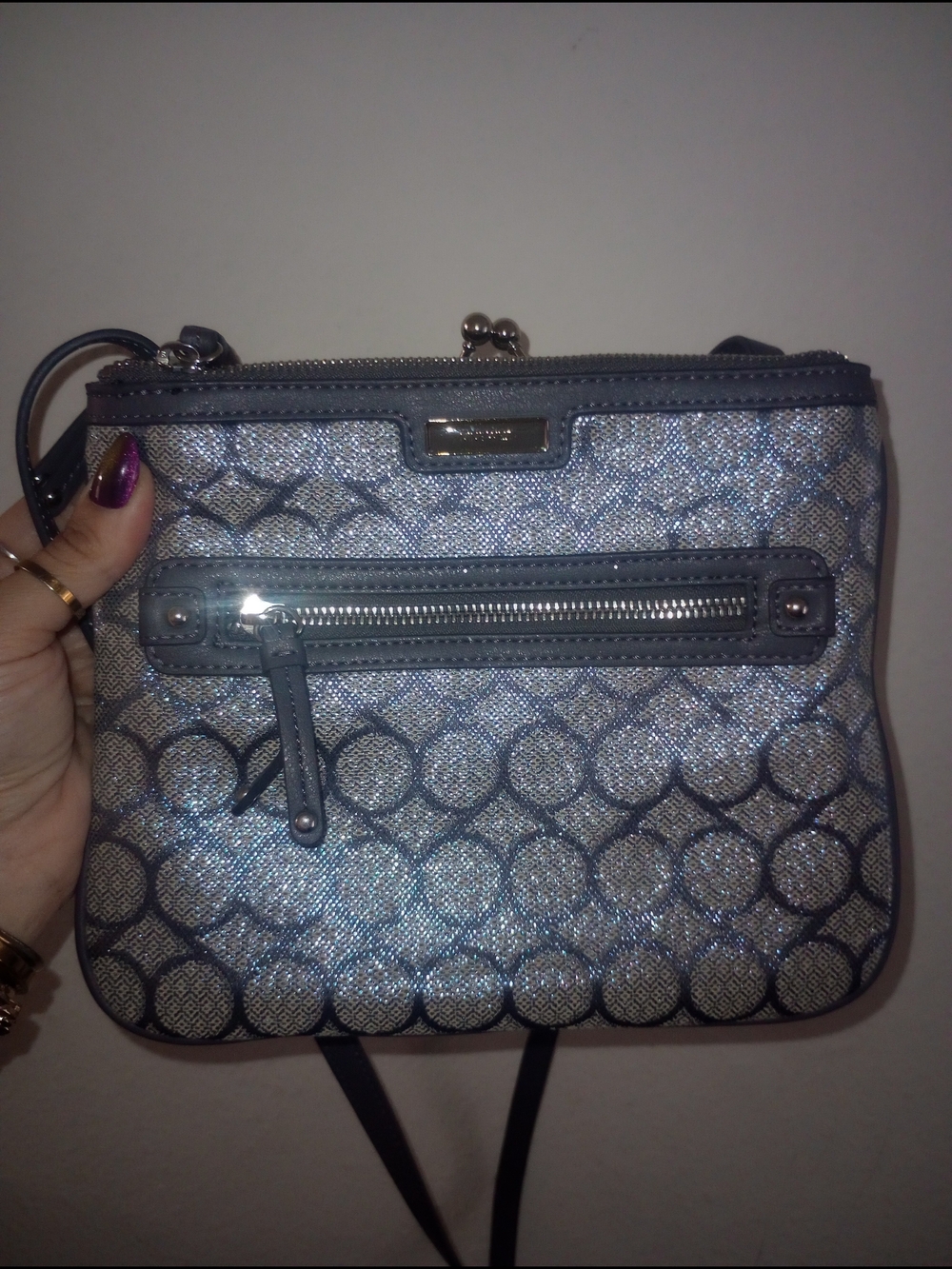 Nine West Shimmering Blue And Grey Signature Crossbody Bag